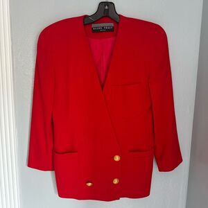 Ellen Tracy Red Wool Button Lined Blazer Jacket Work Office Size Petite 6